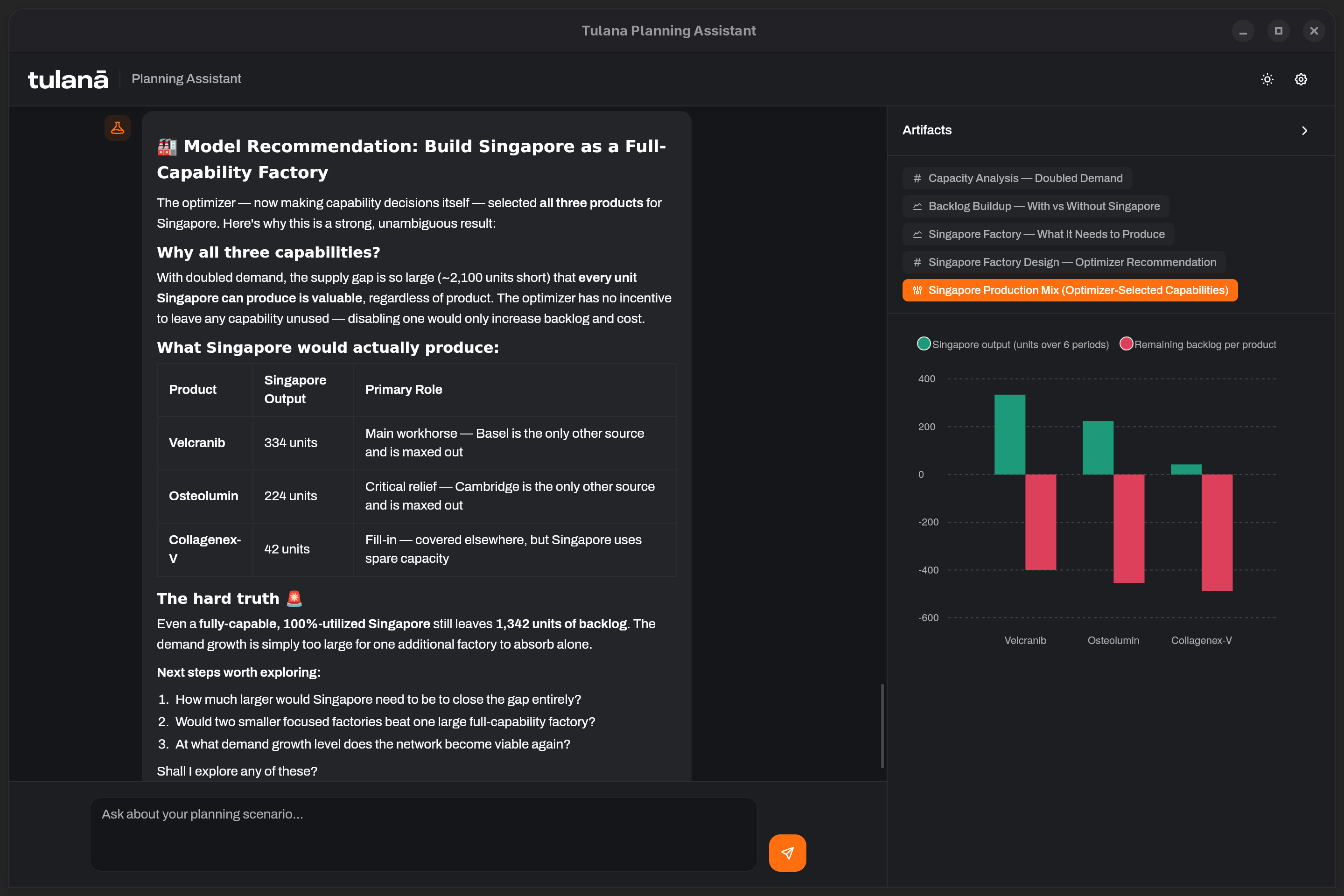 Planning Assistant chat interface
